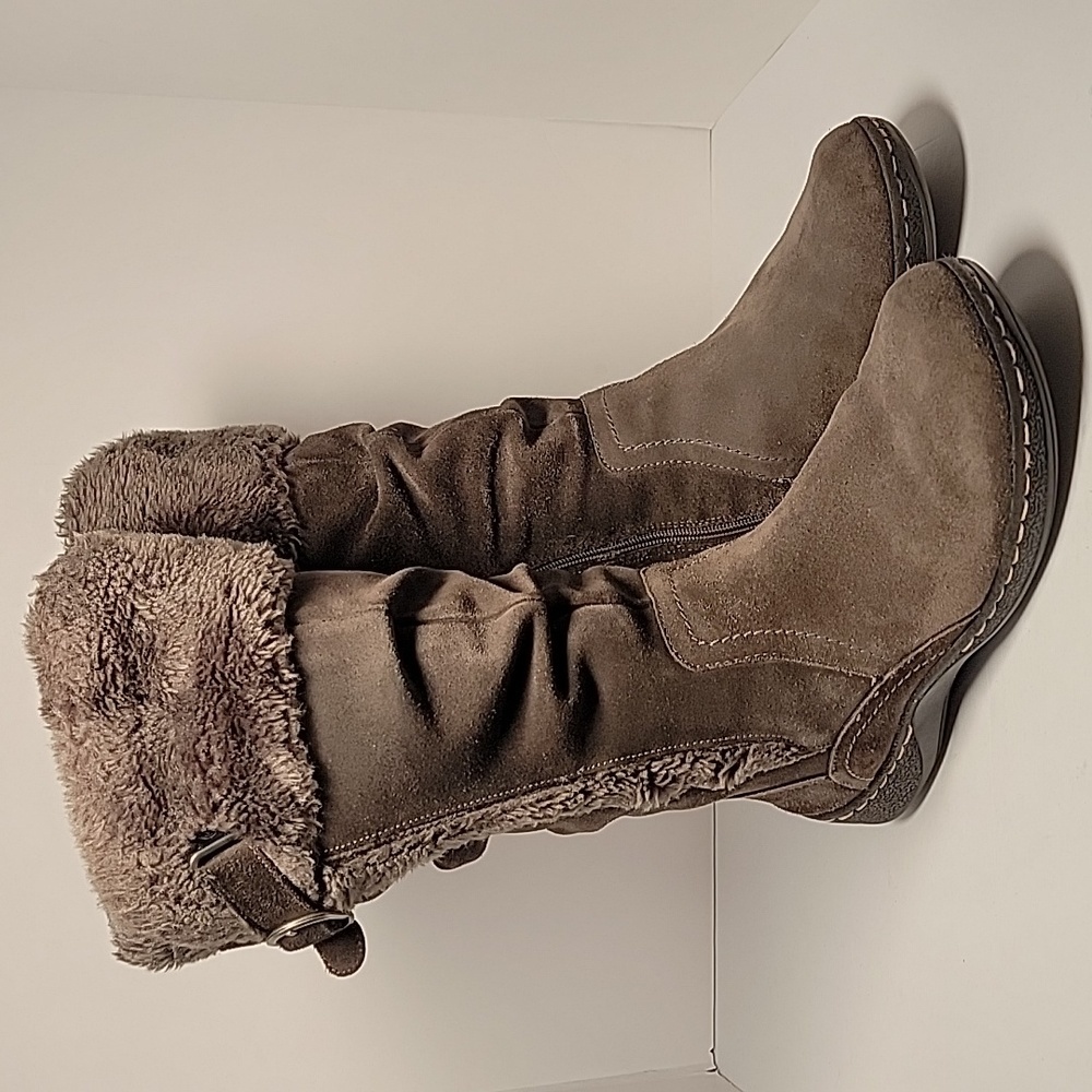 BareTraps Emilse Snow Boots Women’s Sz 9M Brown Suede Leather Faux Fur Calf Zip